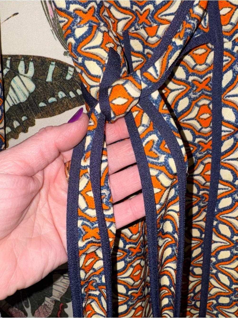 Esley Multicolor Geometric Print Dress with Orange and Navy Accents - Picture 5 of 9